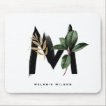 Letter M Monogram Tropical Leaves Personalised Mouse Pad<br><div class="desc">Customisable letter M monogram mousepad featuring watercolor tropical palm leaf,  faux gold foil leaf and black watercolor brush accents. Personalise this tropical monogram mousepad by your name or other details. This boho letter M monogram mousepad will be perfect as a gift. Other letters are available.</div>