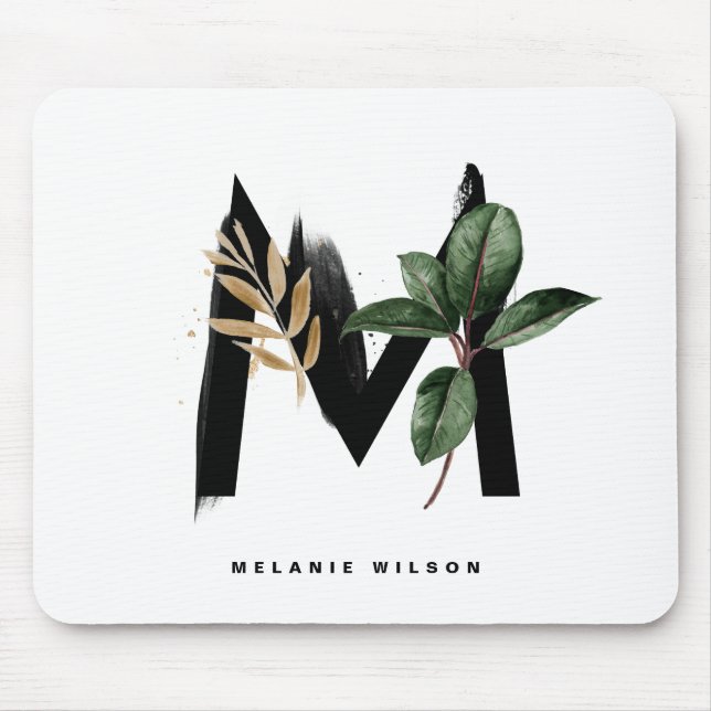 Letter M Monogram Tropical Leaves Personalised Mouse Pad (Front)