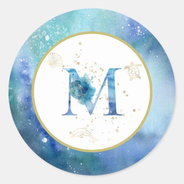 *~*  LETTER M -  Nautical Beach Envelope  Sticker (Front)