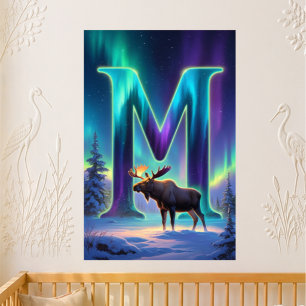 Letter M Northern Lights Nursery   Aurora Borealis Poster