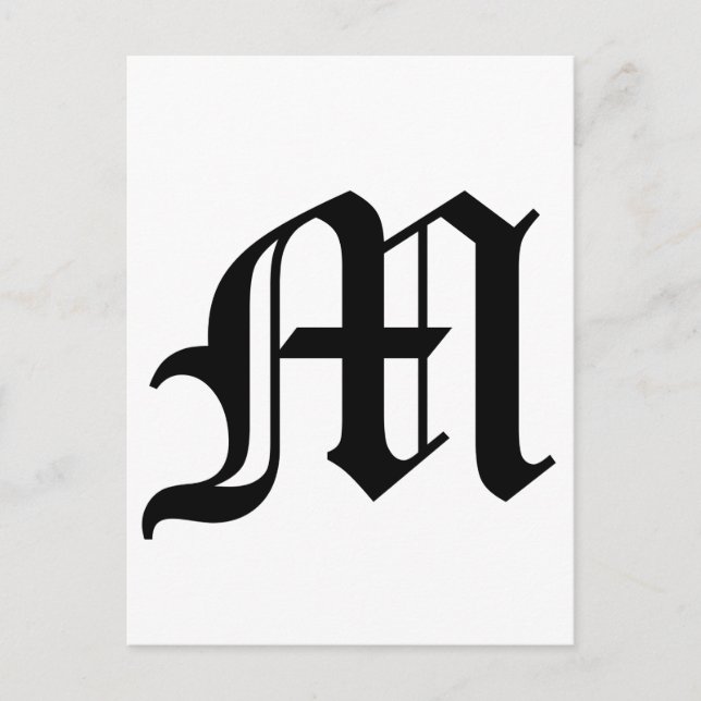 Letter M Old English Text on White Background Postcard (Front)