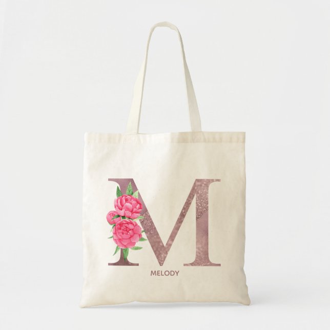 Letter M Personalised name monogram bridesmaid Tote Bag (Front)