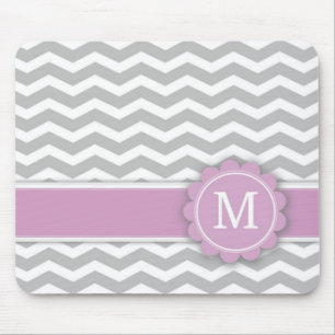 Letter M Pink Monogram Grey Chevron Mouse Pad