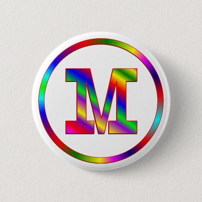 Letter M Rainbow 6 Cm Round Badge (Front)