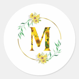 Letter M Sunflower pattern  Classic Round Sticker
