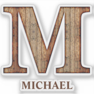 Letter M wood texture with custom name Sticker