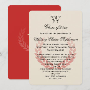 Letter Monogram Classic Red College Graduation Invitation