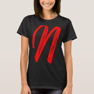 Letter N Alphabet Large Red Graphic Initial T-Shirt