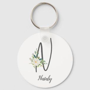 Letter N and floral personalised  Key Ring