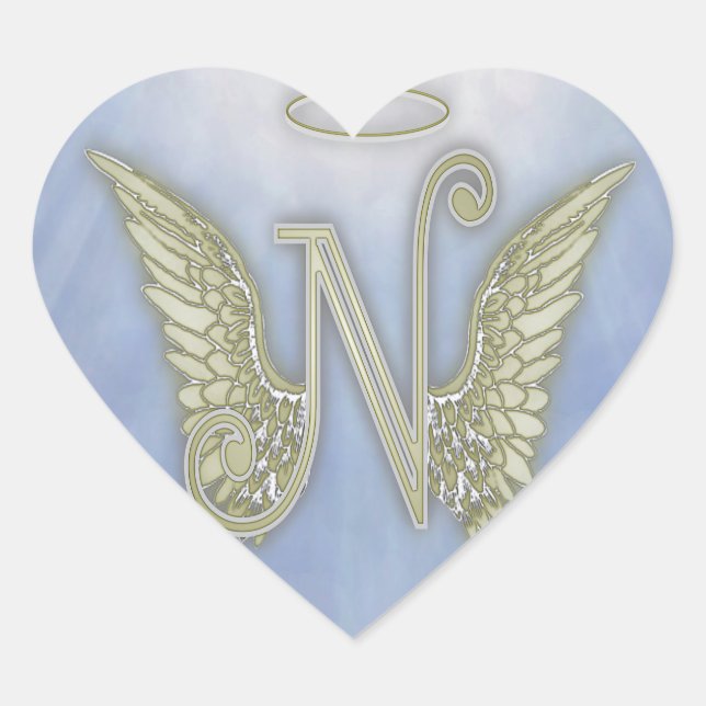 Letter N Angel Monogram Heart Sticker (Front)
