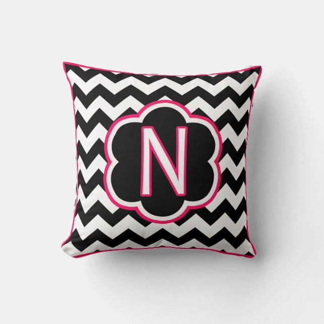 Letter N Black and White Chevron Monogram Cushion (Front)
