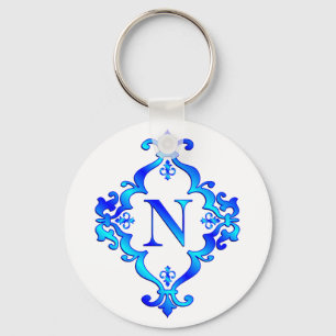 Letter N Blue Key Ring