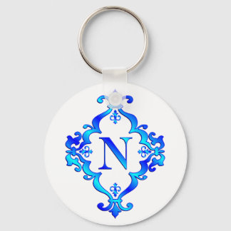 Letter N Blue Key Ring
