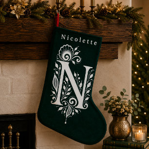 Letter N Botanical Monogram Personalised Stocking