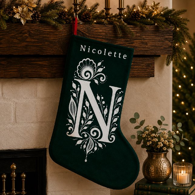 Letter N Botanical Monogram Personalised Stocking (Creator Uploaded)
