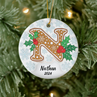 Letter N Custom Name Monogram  Ceramic Ornament