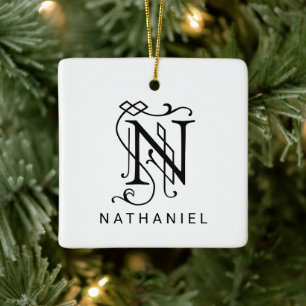 Letter N Elegant Monogram Christmas Ornament