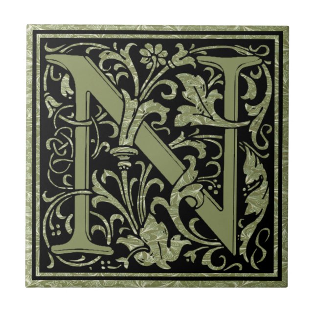 Letter N First Letter Monogram Ceramic Tile (Front)