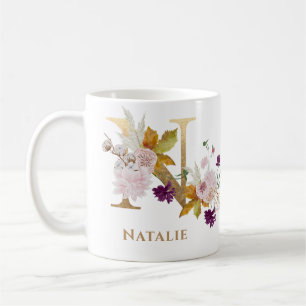 Letter N - Gold Floral Name sister coworker friend Coffee Mug