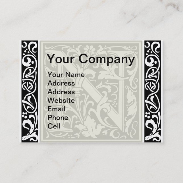 Letter N Mediaeval Monogram Art Nouveau Business Card (Front)