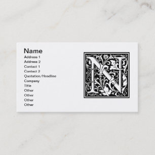 Letter N Mediaeval Monogram Art Nouveau Business Card