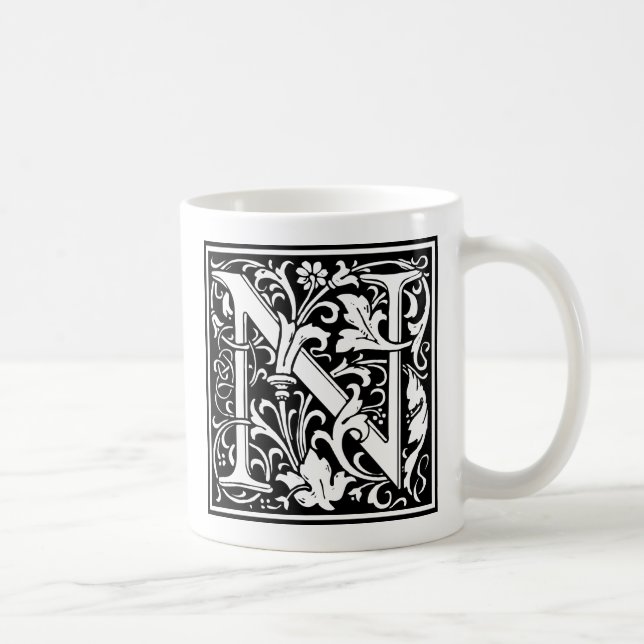 Letter N Mediaeval Monogram Art Nouveau Coffee Mug (Right)