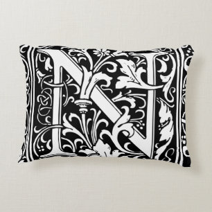 Letter N Mediaeval Monogram Art Nouveau Decorative Cushion