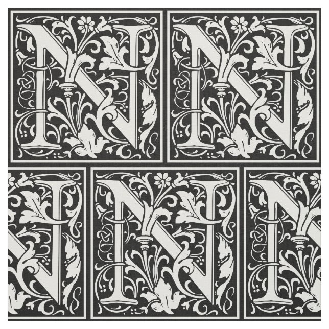 Letter N Mediaeval Monogram Art Nouveau Fabric (Swatch)