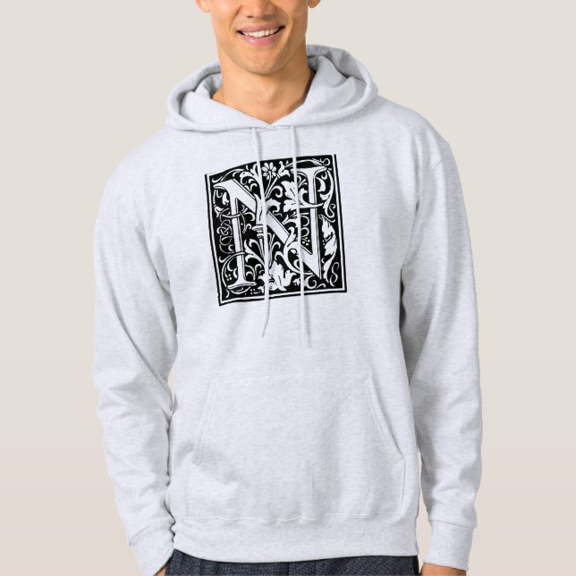 Letter N Mediaeval Monogram Art Nouveau Hoodie (Front)