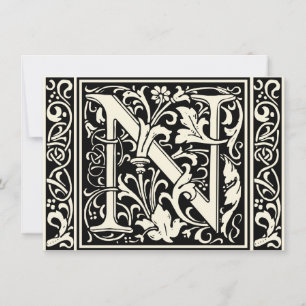 Letter N Mediaeval Monogram Art Nouveau Invitation