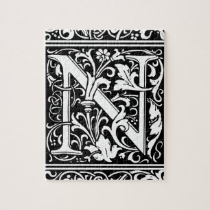 Letter N Mediaeval Monogram Art Nouveau Jigsaw Puzzle