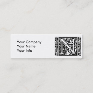 Letter N Mediaeval Monogram Art Nouveau Mini Business Card