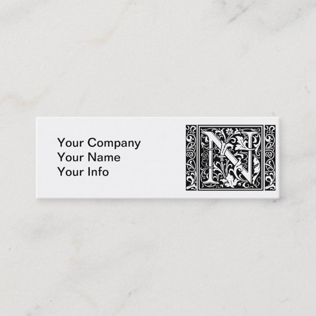 Letter N Mediaeval Monogram Art Nouveau Mini Business Card (Front)
