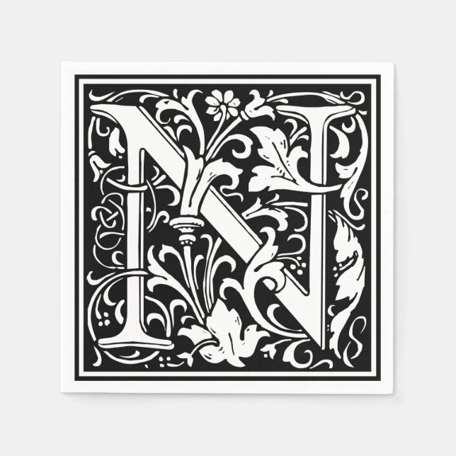 Letter N Mediaeval Monogram Art Nouveau Napkin (Front)