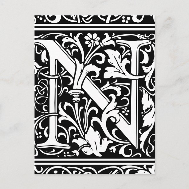 Letter N Mediaeval Monogram Art Nouveau Postcard (Front)
