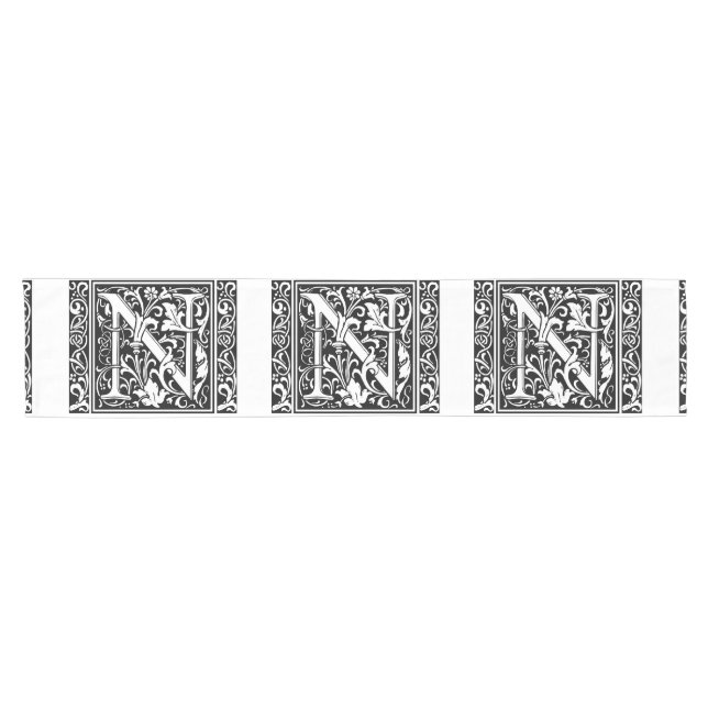 Letter N Mediaeval Monogram Art Nouveau Short Table Runner (Horizontal)
