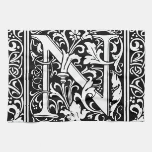 Letter N Mediaeval Monogram Art Nouveau Tea Towel