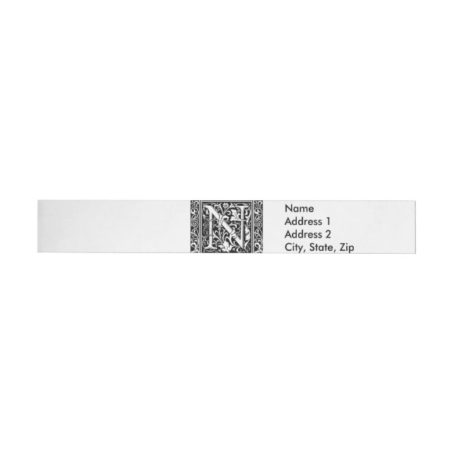Letter N Mediaeval Monogram Art Nouveau Wraparound Address Label (Individual)