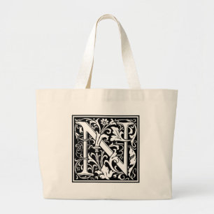 Letter N Mediaeval Monogram Vintage Initial Large Tote Bag