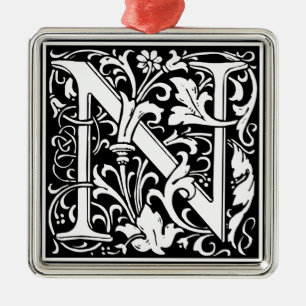 Letter N Mediaeval Monogram Vintage Initial Metal Ornament