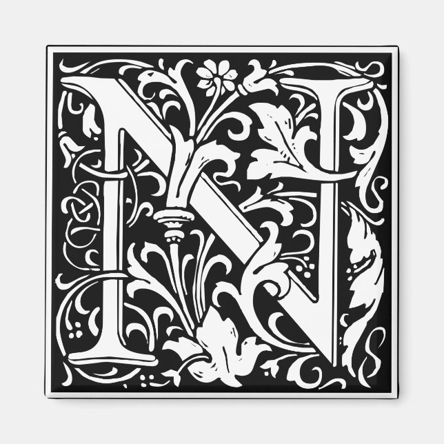 Letter N Medieval Monogram Art Nouveau Magnet (Front)