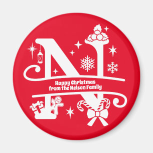 Letter N Monogram Initial Family Name Greeting Magnet