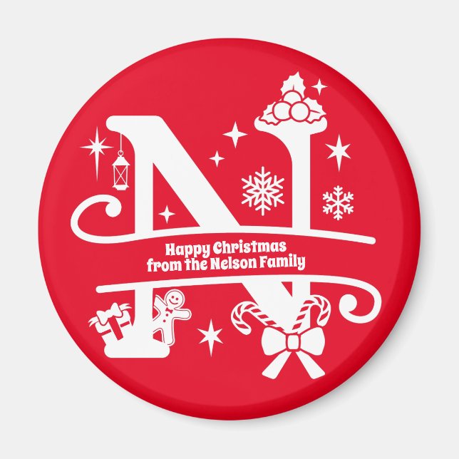 Letter N Monogram Initial Family Name Greeting Magnet (Front)