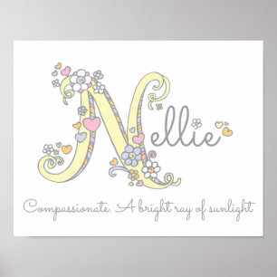 Letter N Nellie initial doodle art name meaning Poster