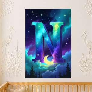 Letter N Northern Lights Nursery   Aurora Borealis Poster