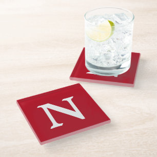 Letter N on Red Glass Coaster