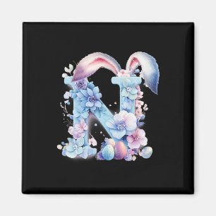 Letter N With Bunny Ears Adorned With Soft Pastel Magnet