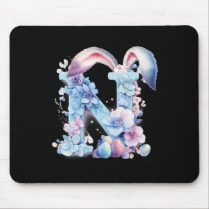 Letter N With Bunny Ears Adorned With Soft Pastel Mouse Pad