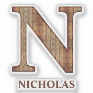 Letter N wood texture with custom name Sticker