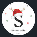 Letter Name Santa Hat | Monogram | Custom Initial Classic Round Sticker<br><div class="desc">Letter name with Santa hat monogram custom initial classic round sticker. Elevate your Christmas gift wrapping with this personalised sticker. This custom initial sticker a unique touch to your holiday gift wrappings and makes for a thoughtful and cherished family gift.</div>
